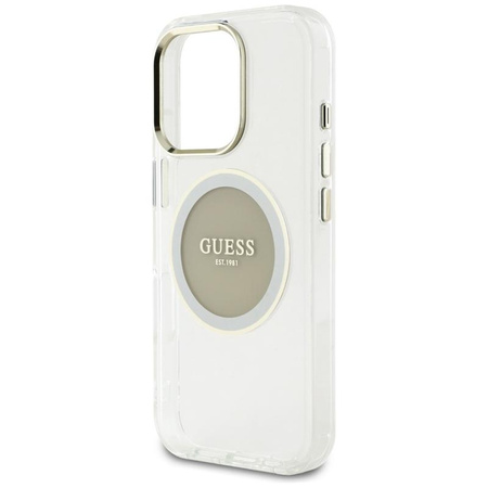 Guess IML Metallfarbener Kreis Klassisches Logo MagSafe - Gehäuse für iPhone 16 Pro (grau)