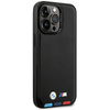 BMW Leather Hot Stamp Tricolor - Étui pour iPhone 14 Pro Max (Noir)
