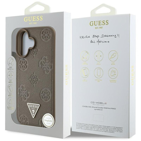 Guess Grained Hot Stamp Peony Triangle Logo MagSafe - Pouzdro pro iPhone 16 (hnědá)