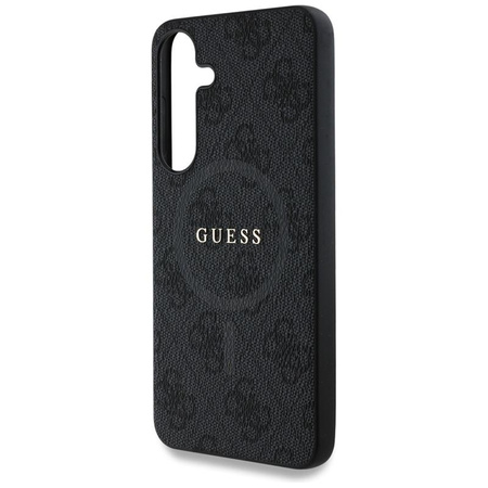 Guess Leder 4G Farbiger Ring Klassisches Logo MagSafe - Tasche für Samsung Galaxy S25 (schwarz)