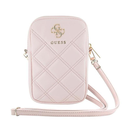 Guess Zip Quilted 4G - Taška na telefon (růžová)