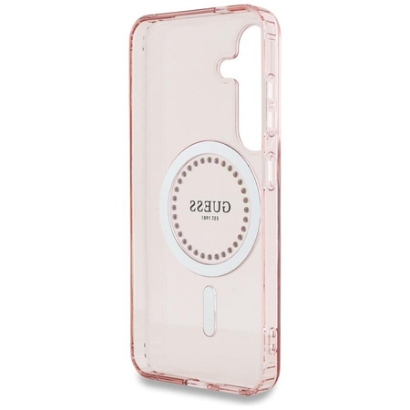 Guess Rhinestones imprimé Logo classique MagSafe - étui pour Samsung Galaxy S25 (rose)