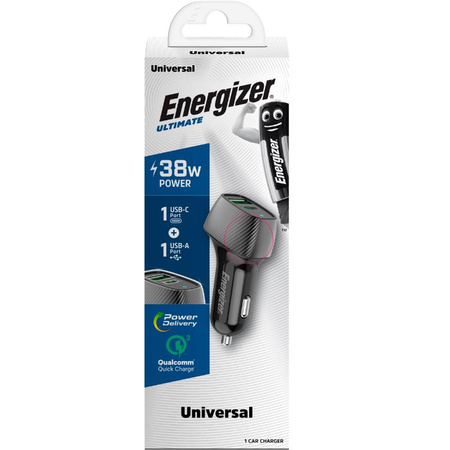 Energizer Ultimate - USB-C és USB-A 38W PD + QC3.0 autós töltő (fekete)