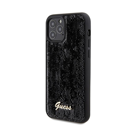 Guess Sequin Script Metal - Tasche für iPhone 12 / iPhone 12 Pro (Schwarz)