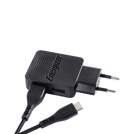 Energizer HardCase - Kompaktes Netzladegerät 2x USB-A + USB-C & Micro USB Kabel (Schwarz) lebenslange Garantie