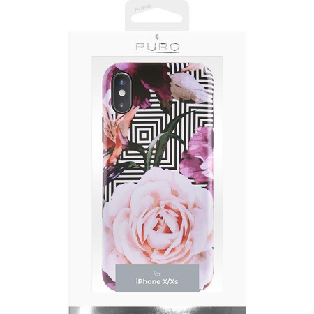 PURO Glam Geo Flowers - Hülle für iPhone Xs / X (Rosa Pfingstrosen)