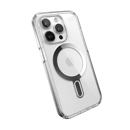 Speck Presidio Perfect-Clear ClickLock & Magsafe - iPhone 15 Pro Case (Clair / Finition Chrome / Argent Serein)