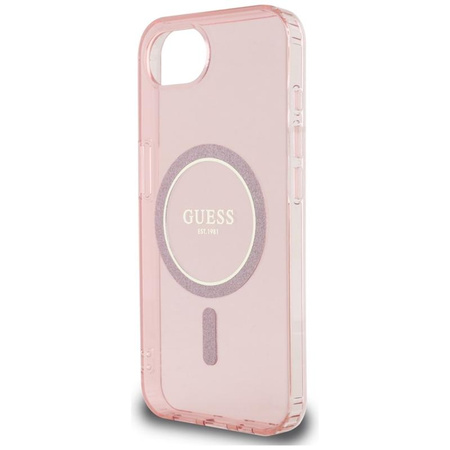 Guess IML Glitter Circle MagSafe - tok iPhone 16e készülékhez (rózsaszín)