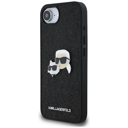 Karl Lagerfeld Fixed Glitter Karl & Choupette Heads Metal Pin - Hülle für iPhone 16e (schwarz)