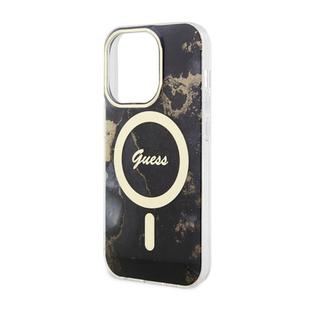 Guess Golden Marble MagSafe - Schutzhülle für iPhone 14 Pro Max (Schwarz)
