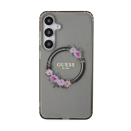 Guess IML Flowers Wreath MagSafe - pouzdro pro Samsung Galaxy S24+ (černé)