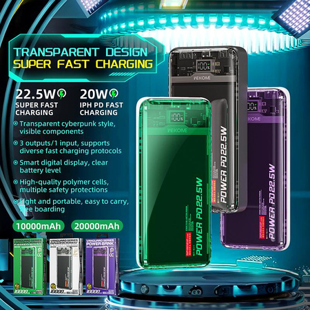 WEKOME WP-351 Vanguard Series - Power banka 20000 mAh PD 20W + QC 22,5W (fialová / průhledná)
