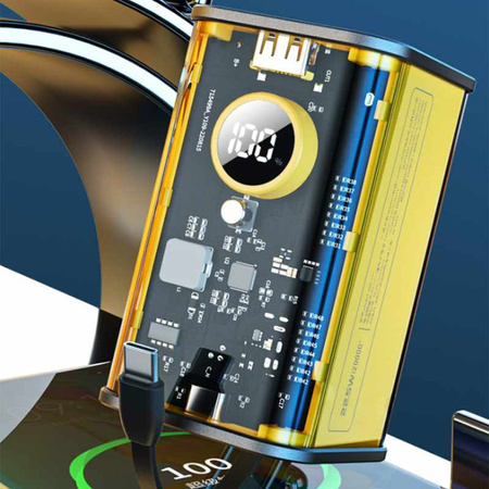 WEKOME WP-347 Vanguard sorozat - Power bank 20000 mAh szupergyors töltés beépített USB-C PD 20W és Lightning + USB-A QC3.0 22.5W kábellel (sárga)