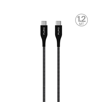 PURO Fabric Ultra Strong - odolný opletený kabel USB-C / USB-C 1,2 m (černý)