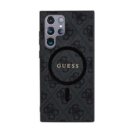 Guess 4G Collection Leder Metall Logo MagSafe - Samsung Galaxy S24 Ultra Tasche (schwarz)