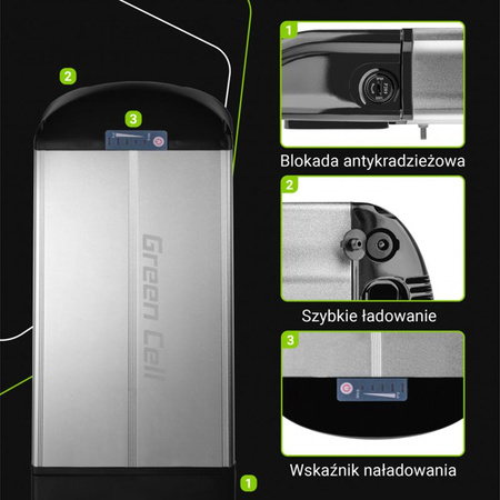 Green Cell - E-Bike Akku mit Ladegerät 36V 15Ah 540Wh Li-Ion 5.5x2.1mm