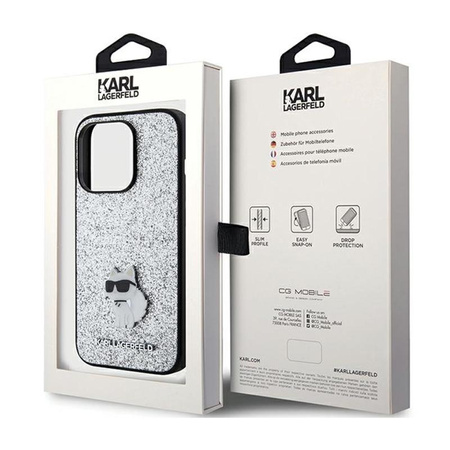 Karl Lagerfeld Fixed Glitter Choupette Logo Metall Pin - iPhone 15 Pro Case (silber)