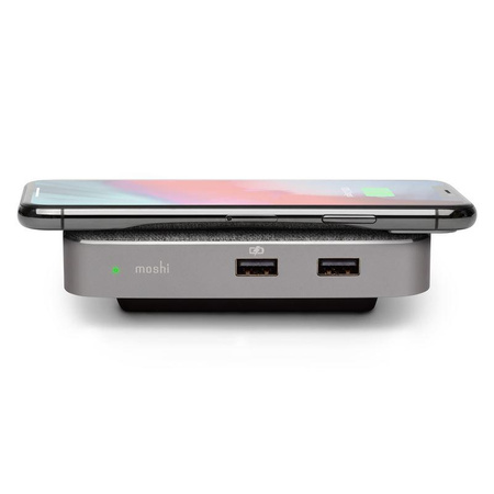 Moshi Symbus Q - USB-C Hub + Qi induktives kabelloses Ladegerät für iPhone und Android (Grau)