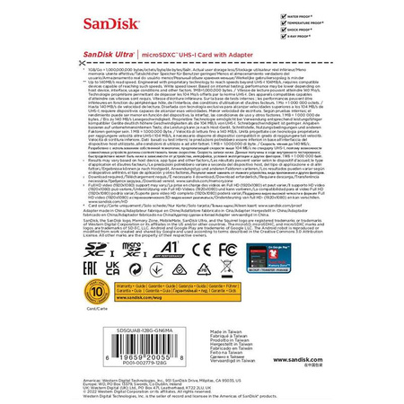 Carte mémoire SanDisk Ultra microSDXC - 128 Go A1 Class 10 UHS-I 140 Mo/s avec adaptateur