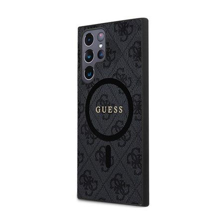 Guess 4G Collection Leder Metall Logo MagSafe - Samsung Galaxy S24 Ultra Tasche (schwarz)