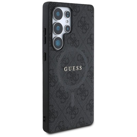 Guess Leder 4G Farbiger Ring Klassisches Logo MagSafe - Tasche für Samsung Galaxy S25 Ultra (schwarz)