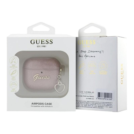 Guess Metallic Script Charm - Étui AirPods 4 (rose)