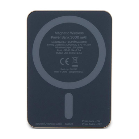 Guess 4G Strassed Metal Logo MagSafe - Power Bank induktiv 3000 mAh 5W MagSafe (gold)