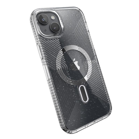 Speck Presidio Lux Grip ClickLock & Magsafe - iPhone 15 Plus Fall (Klar / Chrom-Finish / Serene Silber)