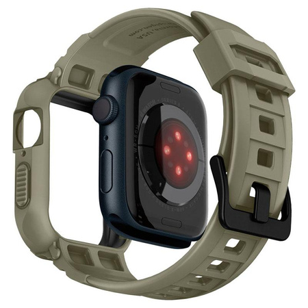 Spigen Rugged Armor Pro - Bracelet avec étui pour Apple Watch 44/45 mm (Vintage Khaki)