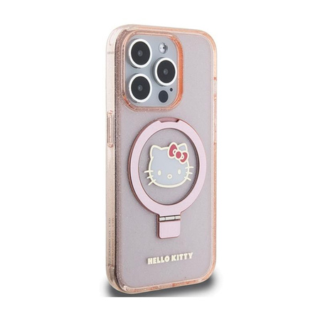 Hello Kitty Ring Stand Glitter Electrop Logo MagSafe - Hülle für iPhone 15 Pro (rosa)