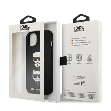 Karl Lagerfeld Saffiano Karl & Choupette Embossed Heads - pouzdro na iPhone 13 (černé)