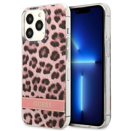 Guess Leopard Electro Stripe - iPhone 13 Pro Case (Pink)