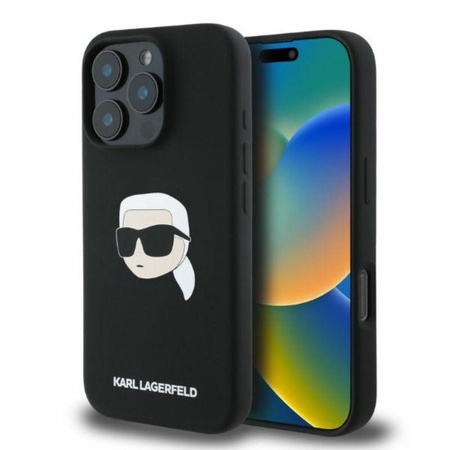 Karl Lagerfeld Silikonové pouzdro MagSafe s potiskem hlavy Karla - iPhone 16 Pro Max (černé)