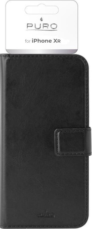 Étui portefeuille PURO Booklet - Étui pour iPhone XR avec fentes pour cartes + support (noir)