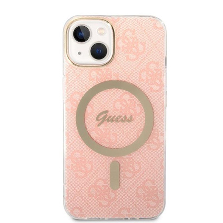 Guess Bundle Pack MagSafe 4G - Set of case for iPhone 14 Plus + MagSafe charger (Pink/Gold)