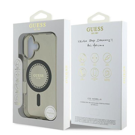 Guess IML Rhinestones MagSafe - Hülle iPhone 16 (Schwarz)