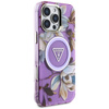 Guess Glitter Flowers Triangle Buttons MagSafe - Coque pour iPhone 16 Pro Max (violet)