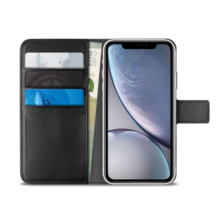 PURO Booklet Wallet Case - iPhone XR case with card pockets + stand up (black)