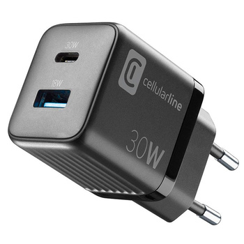 Cellularline Multipower Micro GaN - USB-C & USB-A Power Delivery 30W mains charger (black)