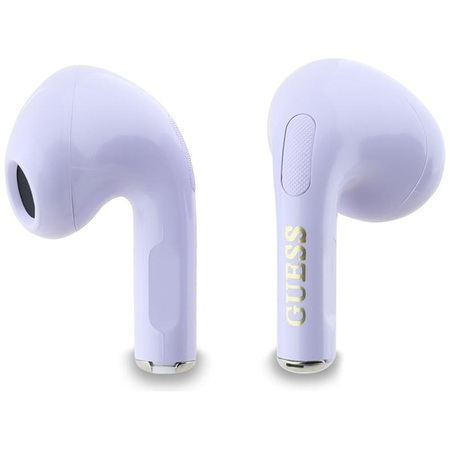Sluchátka TWS Bluetooth s lesklým efektem a potiskem klasického loga a přívěsku - Guess (levandulová)