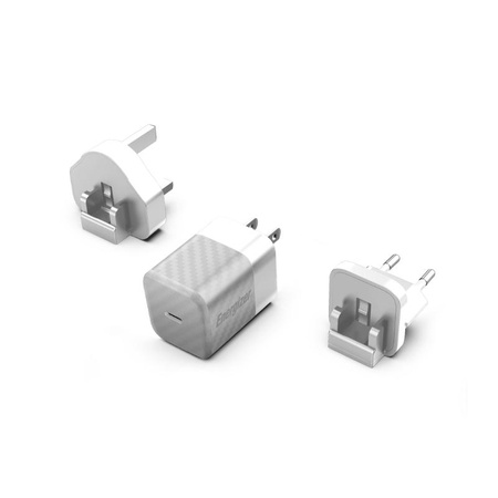Energizer Ultimate - cestovní nabíječka Multiplug EU / UK / US GaN USB-C 20W PD (stříbrná)