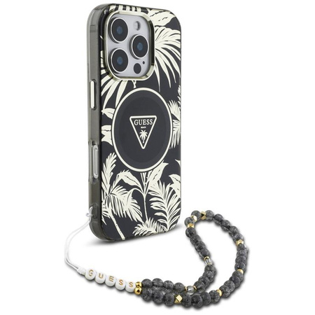 Guess Palm Trees Triangle Pearl Strap MagSafe - Case for iPhone 16 Pro Max (black)