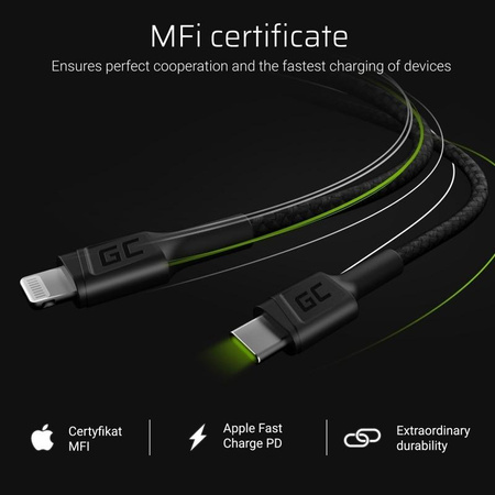Green Cell Power Stream - Kabel USB-C - Lightning 100 cm s podporou Power Delivery (certifikováno Apple MFi)