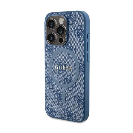 Guess 4G Collection Leather Metal Logo MagSafe - pouzdro pro iPhone 14 Pro (modré)