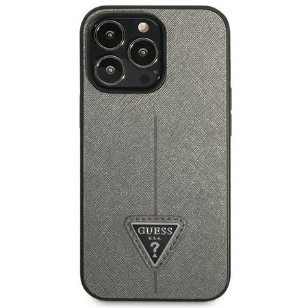 Guess Saffiano háromszög logós tok - iPhone 13 Pro tok (ezüst)