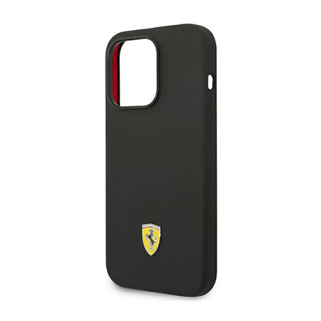 Ferrari szilikon fém logó - iPhone 14 Pro tok (fekete)
