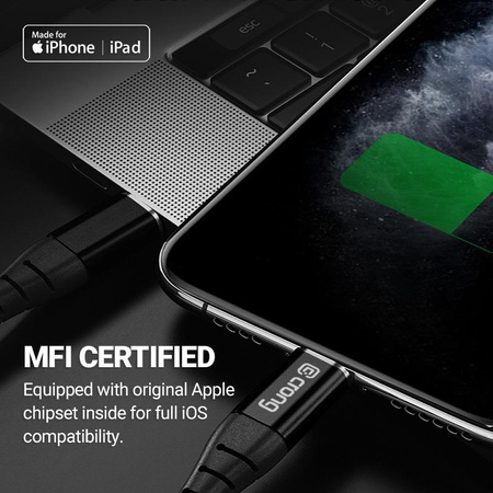 Crong Armor Link - USB-C kabel Lightning Fast Charging MFi 150 cm (černý)