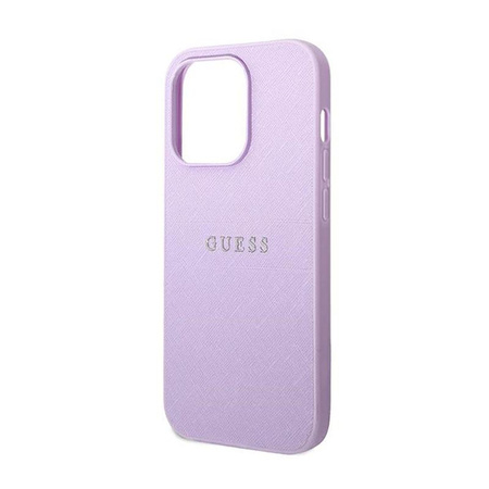 Guess Saffiano fém logós csíkok - iPhone 14 Pro Max tok (lila)