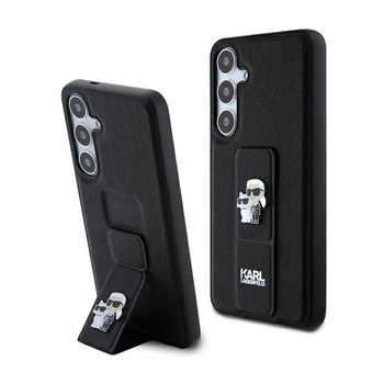 Karl Lagerfeld Gripstand Saffiano Karl & Choupette Pins - Samsung Galaxy S24+ Gehäuse (schwarz)