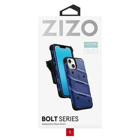 ZIZO BOLT Series - Coque blindée pour iPhone 14 avec écran en verre 9H + étui avec support (bleu)